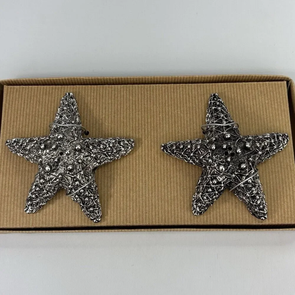 Pottery Barn Silver Starfish Salt & Pepper Shakers - New in Box